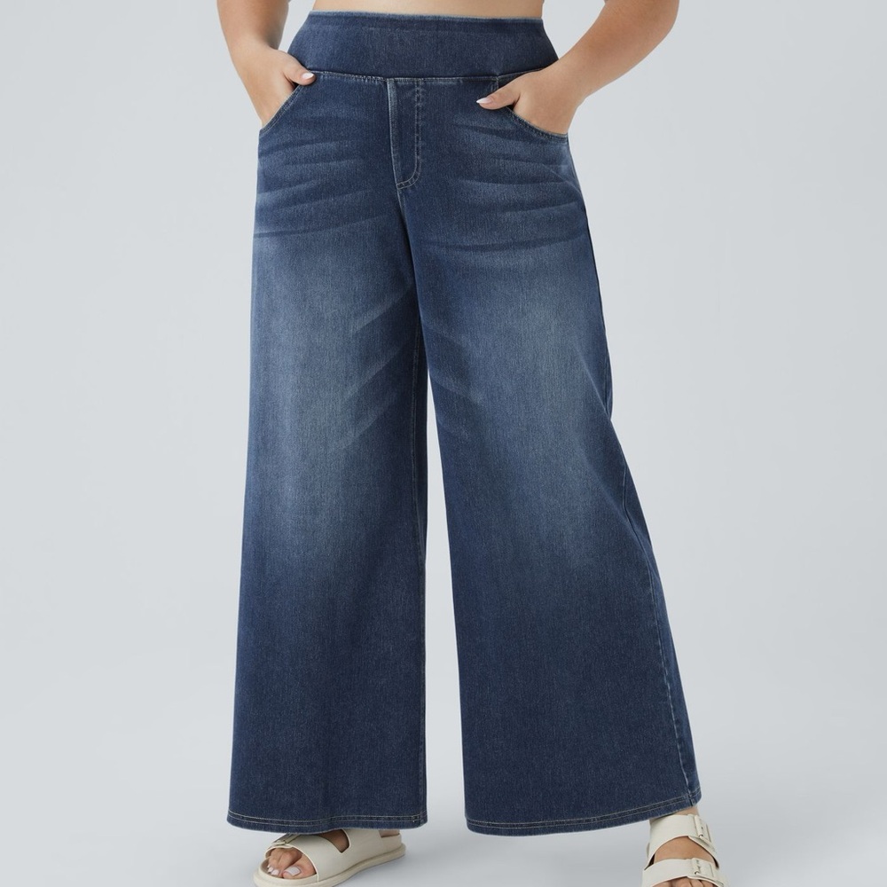 Halara Flex™ High Waisted Pockets Baggy Wide Leg Casual Jeans Plus Size